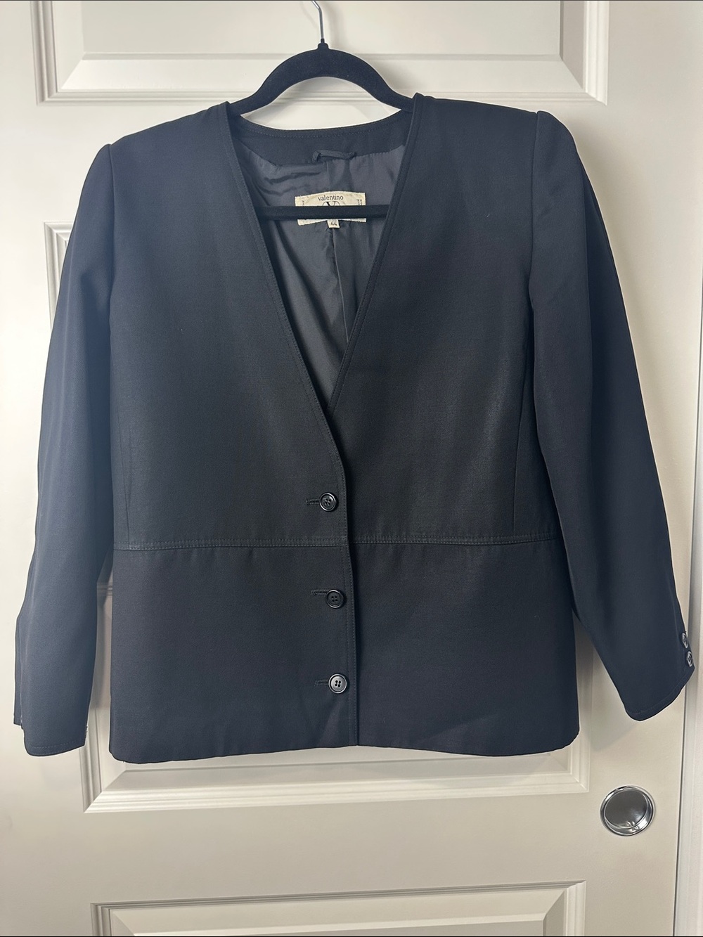 Valentino Miss V Women's Black V-Neck Button Front Jacket Vintage 44